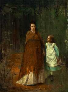 en el parque . Retrato de la Artist-s Esposa y su hija