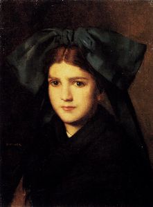 Hener jean jacques a portrait of a young girl with a box in her hat