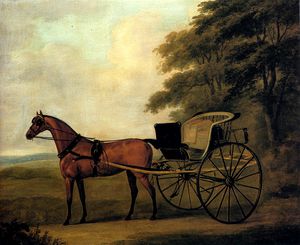 Un cheval et une voiture dans un paysage