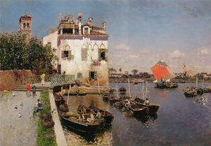 Veneciano pescador con un vista lejana de san marco venecia