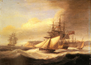 Naval Ships setting Sail With A Revenue Cutter Off Berry Head