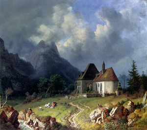 Das Kirchlein von Hinterriss in background das Wettersteingebirge