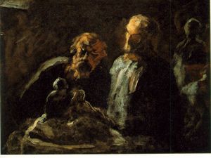 Two sculptors, Undated, Oil on wood, 11 x 14 in_ The