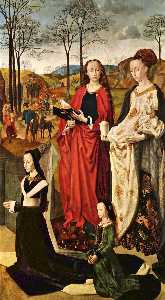 Portinari triptych - Mary Magdalen (with the pot of ointment) and Saint Margaret (with the book and the dragon)
