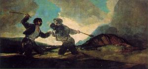 Fight with cudgels, Oil on plaster transferred