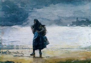 Pescatrice , prob . 1882 , Acquerello , Signore .