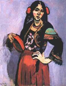 spagnolo donna con una Tamborine , , Olio su tela