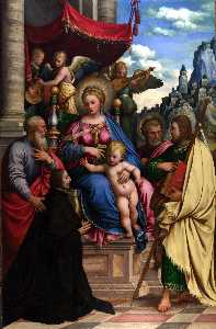 madonna und kind mit engel , heiligen und einem stifter