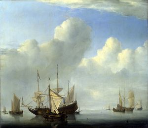 Eine niederländische Schiff kommen, um Anker