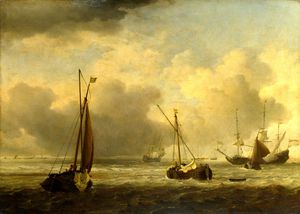 Buques holandeses y pequeñas embarcaciones en alta mar en un Breeze