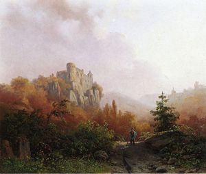 Summer - A Peasant on a Rocky Path - a Ruin in the Background