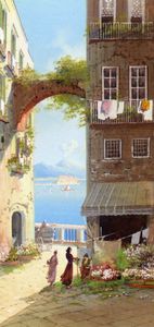 Flower Market with a View of Castel del-Ovo - Naples