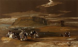 Вид на акрополь и чем храм гефест , афины beyond