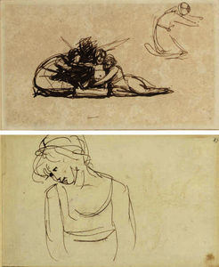 El niño shakespeare ; y una chica joven , dos páginas de un cuaderno de dibujo