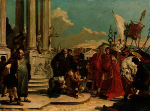 Julius caesar betrachtend das abgetrennte kopf von pompejus