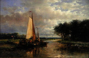Dutch Barges on a River