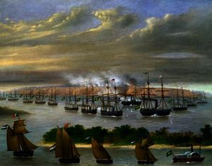 Argentinian fleet in channel of Paso de la Patria
