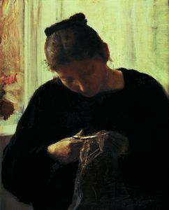 A woman sewing
