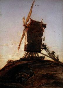 moulin à vent sur  une  Monticule  dans  une  Paysage