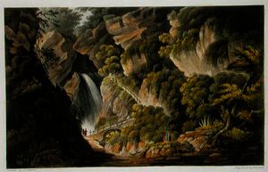 瀑布 尚克林 , 从 'The 怀特岛 插图 ,  在 系列 的 有色 Views' , 刻