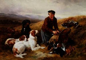 A Young Gillie With Setters and Dead Game