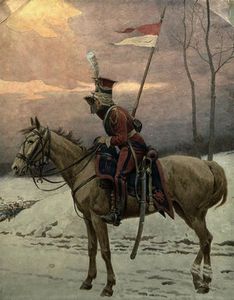 Un Lancero del Napoleon's guardias polacos en invierno Patrulla