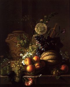 A Still Life of a Melon, Peaches, Figs, Plums, Grapes and Other Fruit