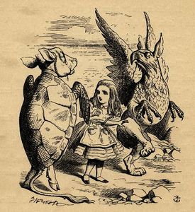 Alice avec le Gryphon et la Simili-Tortue