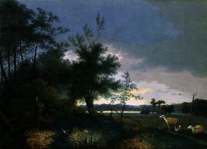Landscape with a fox chasing geese