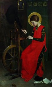 St. Elizabeth of Hungary spinning Wool for the