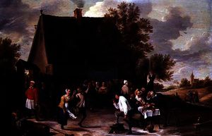 Villagers Celebrating a Wedding Feast Outside a Country Tavern