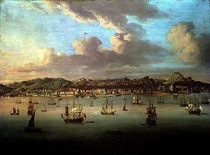 el británico Flota  vela  dentro  Lisboa  puerto