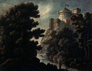 paesaggio con castello su  Un  roccia