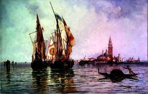 Pesca barcos cerca de san Giorgio Mayor , Venecia