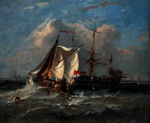 Eine niederländische Smalschip in einem Starker Wind