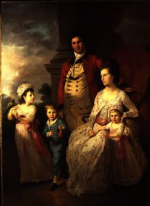 retrato de grupo de col . john fortnom y su esposa Jane , su hijo thomas Guillermo , y ellos dos hija