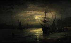 Shipping on the medway by moon