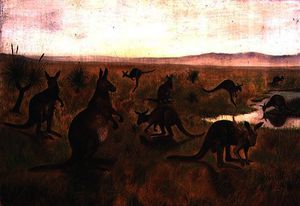 Kangaroos in Australian landscape,