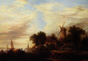 Cattle Watering by a Windmill