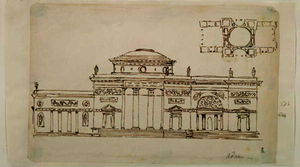 Sketched design for a domed building