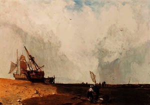 Fishing vessels, with fisherfolk in the foreground