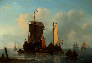 A vis hoeker and other dutch fishing ships riding at anchor