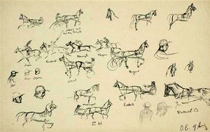 Sketch with horses and a jockey