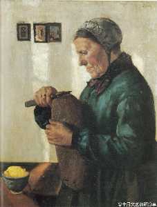 C Krohg-Kone som skjærer brød