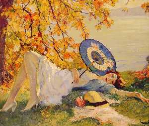 женщина лежащая около     озеру