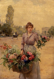 Una vendedora de flores cerca del Arco del Triunfo