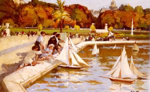 Children sailing their boats in the luxembourg gardens, paris
