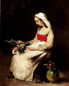 una niña Organizar  Un  jarrón  todaclasede  flores