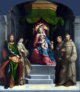 la virgen y el niño entronizado  enestado  los santos