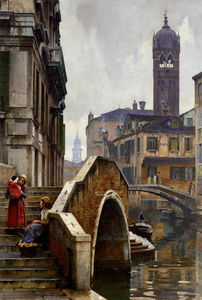 Ponte dei Pugni Venedig mit dem Campanile von sta fosca über